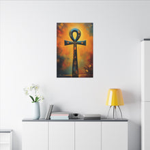 Load image into Gallery viewer, Celestial Gate Teal Yellow Acrylic Ankh Heaven Canvas Wall Art