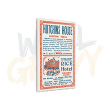 Load image into Gallery viewer, Vintage Houston Hutchins House Hotel Advertisement Print Canvas Wall Art