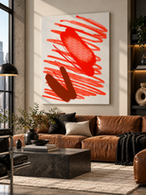 Load image into Gallery viewer, Coral Red and Terracotta Expressive Brushstroke Abstract Canvas Wall Art