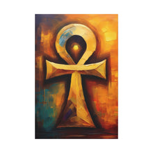 Load image into Gallery viewer, Painting of a stylized ankh symbol with warm colors on a white background