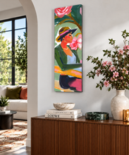 Load image into Gallery viewer, Woman in Garden with Pink Roses Colorful Impressionist Portrait Canvas Art