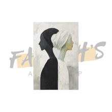 Load image into Gallery viewer, two figures placed back to back in white on canvas