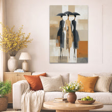 Load image into Gallery viewer, Living room with orange decor, couch, coffee table, and abstract painting on the wall.