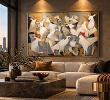 Load image into Gallery viewer, "Golden Herd" Abstract White Cattle Canvas Wall Art in Gold, Gray & Black