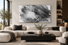 Load image into Gallery viewer, Black and Gray Expressive Brushstroke Abstract Canvas Art with White Linework