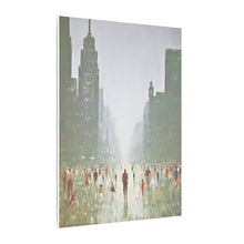 Load image into Gallery viewer, Cityscape with tall gray buildings and neutral grey skies and red people