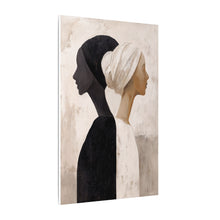 Load image into Gallery viewer, Artistic depiction of two profiles, one with black hair and the other with white hair, against a textured background.