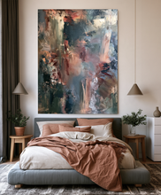 Load image into Gallery viewer, Moody Slate Blue and Burgundy Abstract Painting Canvas Wall Art