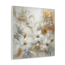 Load image into Gallery viewer, A canvas wall art piece featuring a contemporary floral-inspired design with whites, creams, and soft gold accents on a neutral background.