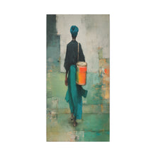 Load image into Gallery viewer, Artistic depiction of a person walking with a colorful container on a textured background