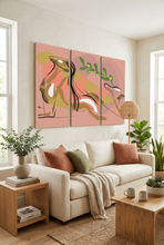 Load image into Gallery viewer, Serenity muted pastel abstract canvas wall art set styled above a cream sofa in a warm neutral living room