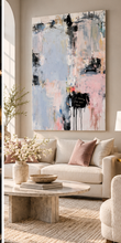 Load image into Gallery viewer, Blush Pink, Powder Blue & Charcoal Textured "I Should Go Out More" Abstract Canvas Art