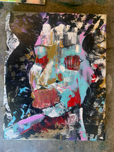 Load image into Gallery viewer, A canvas wall art featuring an abstract, emotional portrait with a mix of vivid colors including black, red, blue, and gold, with expressive brushstrokes.