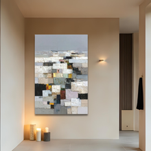 Load image into Gallery viewer, Neutral Gray Textured Abstract Winterstone Mosaic Canvas Wall Art
