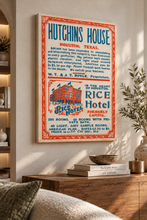Load image into Gallery viewer, Vintage Houston Hutchins House Hotel Advertisement Print Canvas Wall Art
