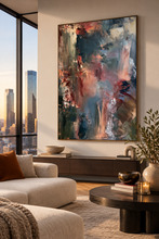 Load image into Gallery viewer, Moody Slate Blue and Burgundy Abstract Painting Canvas Wall Art
