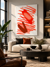 Load image into Gallery viewer, Coral Red and Terracotta Expressive Brushstroke Abstract Canvas Wall Art

