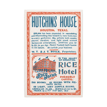 Load image into Gallery viewer, Vintage Houston Hutchins House Hotel Advertisement Print Canvas Wall Art
