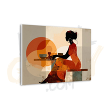 Load image into Gallery viewer, Amber Toned Contemporary Afro-modern "Sunset Conversations" Canvas Wall Art

