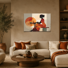 Load image into Gallery viewer, Amber Toned Contemporary Afro-modern "Sunset Conversations" Canvas Wall Art
