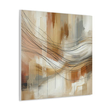 Load image into Gallery viewer, A canvas wall art featuring an abstract design with earthy beige, taupe, and creamy white hues with gold highlights.
