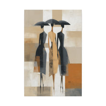 Load image into Gallery viewer, Painting of three ladies walking with umbrellas
