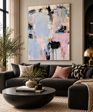 Load image into Gallery viewer, Blush Pink, Powder Blue &amp; Charcoal Textured "I Should Go Out More" Abstract Canvas Art
