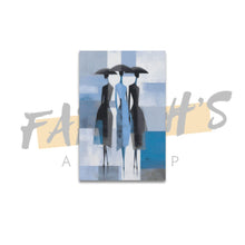 Load image into Gallery viewer, Three women in blue walking in the rain
