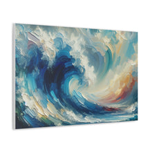 Load image into Gallery viewer, A canvas wall art piece featuring an abstract representation of a polar bear on ice, with soft blues and whites blending.
