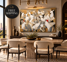 Load image into Gallery viewer, "Golden Herd" Abstract White Cattle Canvas Wall Art in Gold, Gray &amp; Black

