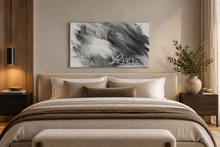 Load image into Gallery viewer, Black and Gray Expressive Brushstroke Abstract Canvas Art with White Linework
