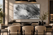 Load image into Gallery viewer, Black and Gray Expressive Brushstroke Abstract Canvas Art with White Linework
