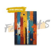Load image into Gallery viewer, Colorful abstract design with vertical stripes and splashes on a white background, featuring text '281 Special' and 'FAT'.
