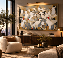 Load image into Gallery viewer, "Golden Herd" Abstract White Cattle Canvas Wall Art in Gold, Gray &amp; Black
