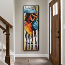 Load image into Gallery viewer, Two Women Walking Under a Blue Umbrella Colorful Impressionist Canvas Art - "Girlfriends Delight"
