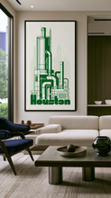 Load image into Gallery viewer, Vintage Green Houston Industrial "Oil City" Art Illustrative Graphic Print Canvas Wall Art
