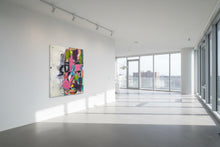 Load image into Gallery viewer, Abstract art piece with colorful shapes on a textured surface
