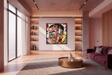 Load image into Gallery viewer, Multi-colored Red Abstract Brush Portrait Fragmented Crown Canvas Wall Art
