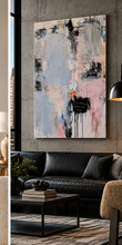 Load image into Gallery viewer, Blush Pink, Powder Blue &amp; Charcoal Textured "I Should Go Out More" Abstract Canvas Art
