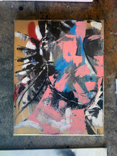 Load image into Gallery viewer, Abstract portrait painting with hues of blue, pink, black, gold and white 
