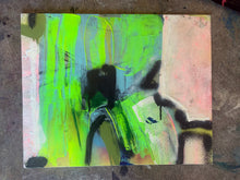 Load image into Gallery viewer, Lime Green, Blue, Black Mixed Media landscape canvas art
