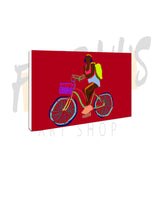 Load image into Gallery viewer, Black girl art riding bicycle in goa india  canvas print
